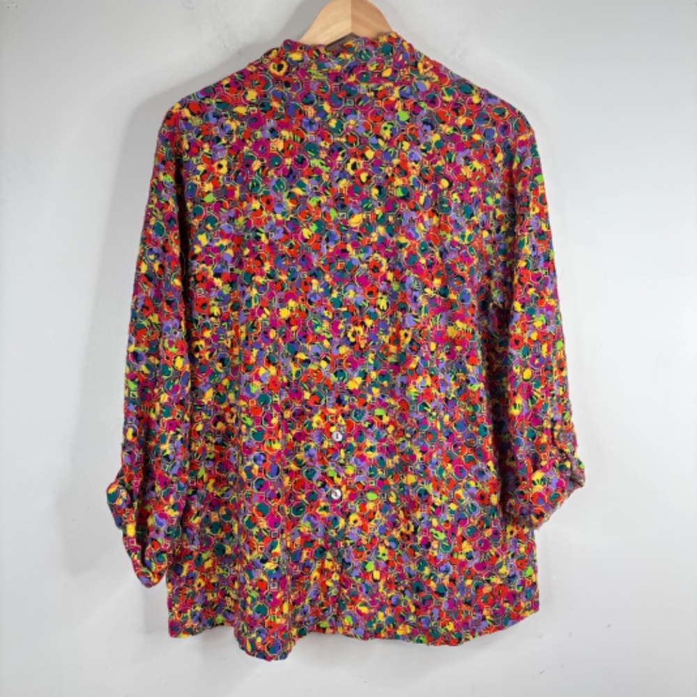 John Mark Top 1x Multicolor Embroidered Button Up… - image 4